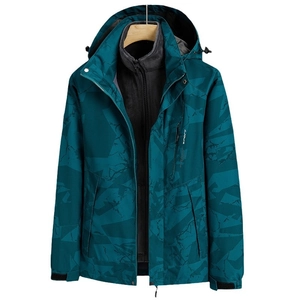 Veste de randonnée imperméable à motif gravier et doublure polaire en cyan foncé