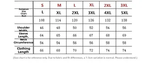 Detailed size chart for men's PU leather jacket including chest and sleeve measurements