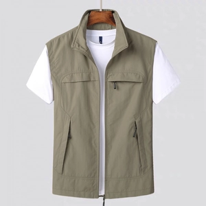 Men Outdoor Casual Vest Stand Collar Multi Pocket Quick Dry Breathable Lightweight Workwear Gilet For Fishing Hiking