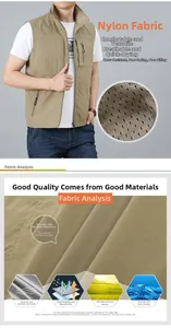 Dettaglio del gilet outdoor kaki con fodera in rete traspirante e tessuto in nylon