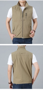 Vista frontale e posteriore del gilet casual da uomo con colletto dritto e tasche