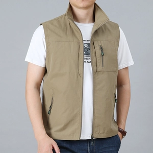 Gilet da Lavoro all'aperto da Uomo Collo in Piedi Multitasca Giacca Senza Maniche Cerniera Casual Sportivo Antivento Gilet per Uomo Abbigliamento
