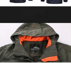 Dettaglio della giacca outdoor verde scuro con fodera arancione e cuciture rifinite