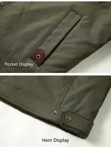Men's olive green thermal work jacket with warm fleece lining and pocket details