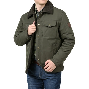 Army green fleece-lined work jacket for men with a warm sherpa collar and utility pockets