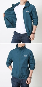 Detail view of quick-dry outdoor sun protection jacket with hood and inner pockets