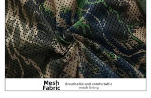 Vista macro della fodera interna in mesh traspirante con trama mimetica