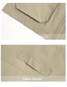 Detailed macro view of khaki functional fabric and reinforced pocket stitching on vest