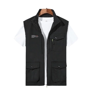 Gilet da uomo nero outdoor multi-tasche con cerniera e colletto alla coreana