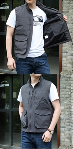 Detail view of multi-pocket outdoor vest with breathable mesh lining and zipper closure