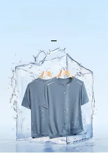Detail of ice silk t-shirt inside an ice block showing extreme cooling fabric texture