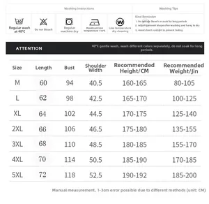 Detailed size chart for men's ice silk T-shirt with measurements from M to 5XL