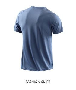 Detail of grey-blue breathable mesh fabric on men's quick-dry ice silk sports t-shirt