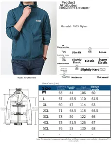 Tableau des tailles détaillé et spécifications du tissu pour la veste de protection solaire