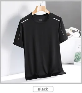Close-up of black ice silk t-shirt featuring breathable mesh fabric and reflective stripes