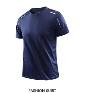 Detail of navy blue ice silk t-shirt featuring breathable mesh fabric and sport text