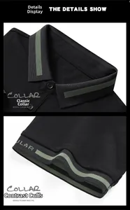 Détail du col classique et des poignets contrastés sur le polo noir en coton pour hommes