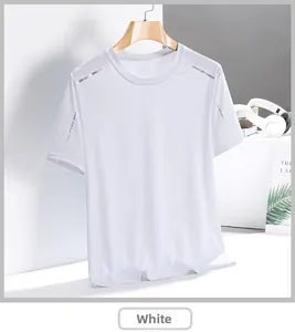 Close-up of white ice silk shirt with breathable mesh fabric and reflective sport stripes