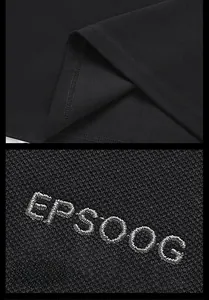 Détail de la couture de l'ourlet du polo et de la broderie de lettres EPSOOG de qualité