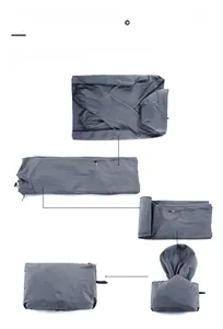Detailed guide showing how to fold the hooded sun protection jacket into a portable pouch