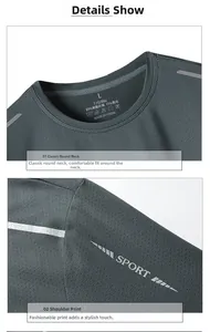 Close-up of men's quick-dry ice silk T-shirt with sport logo and micro-pore fabric