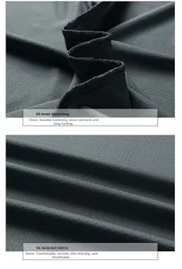Close-up of dark grey ice silk t-shirt featuring breathable mesh and overlock stitching