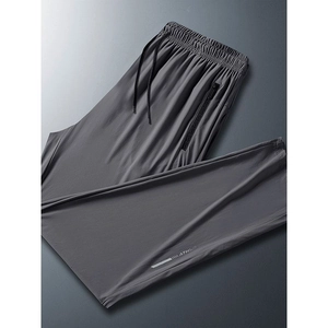 Dunkelgraue Eisseiden-Sporthose für Herren mit Kordelzug und reflektierendem Logo-Print