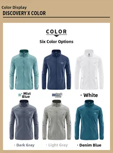 Detail view of the six color options for lightweight sun protection jackets with stand collar