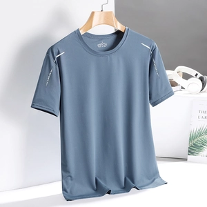 Men's ice silk quick-dry t-shirt in mist blue with reflective sport detail on shoulder
