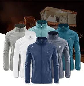 Close-up of lightweight ice silk sun protection jackets in six colors with outdoor logos
