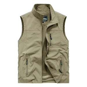 Army green quick-dry outdoor vest with multiple pockets and a breathable mesh lining