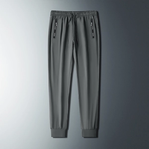 Men's breathable ice silk joggers in dark grey with elastic waist and drawstring