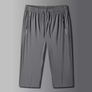 Men's Ice Silk 3/4 Casual Pants Summer Quick Dry Breathable Cropped Trousers Elastic Waist Drawstring Sporty Shorts