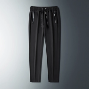 Men's ice silk lightweight breathable black jogger pants with elastic waist and pockets