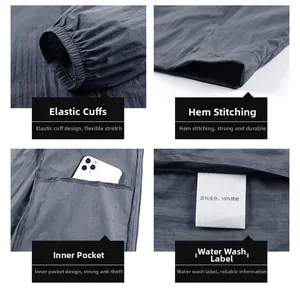 Detail view of elastic cuffs, reinforced hem, and hidden inner pocket for sun hoodies