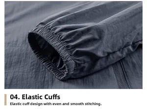 Detailed macro view of elastic cuffs and even stitching on men's lightweight sun jacket