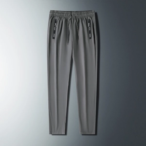 Men's ice silk lightweight breathable summer sports pants in grey with drawstring waist