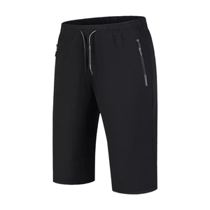 Men's black quick-dry sports shorts with elastic waist and reflective zipper pockets