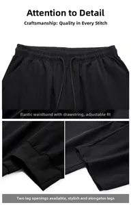 Détail de la taille élastique avec cordon et deux styles de bas sur ce pantalon de sport noir