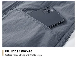 Detail view of the secure inner pocket on a lightweight sun protection jacket with a smartphone