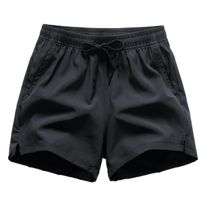 Men's loose black athletic shorts with elastic waistband and drawstring for fitness