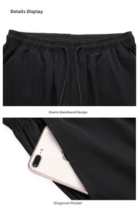 Détail du pantalon en soie glacée pour hommes avec taille élastique et poches latérales