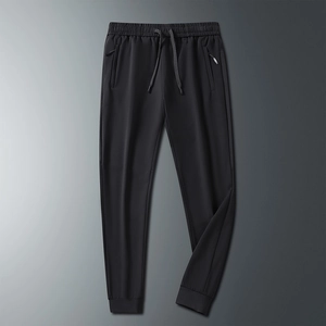 Men's lightweight black quick-dry ice silk joggers with drawstring waist and zip pockets