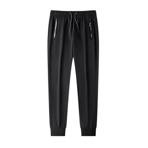 Men's ice silk joggers with drawstring waist and zip pockets in black sports style