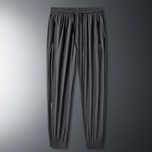 Men's ice silk joggers in dark grey with drawstring waist and ATH-B logo detail