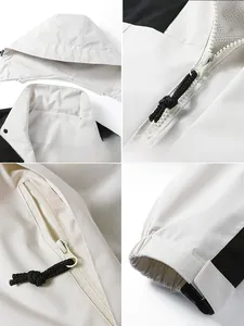 Detail view of M size windbreaker showing mesh hood lining and adjustable velcro cuffs