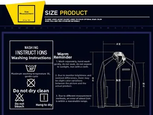 Detailed sizing chart and washing instructions for Japanese style utility cargo jacket