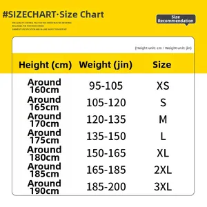Size chart for outdoor waterproof jackets featuring height and weight measurements from XS to 3XL