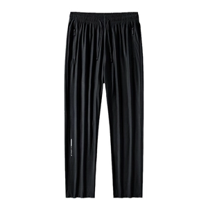 Men's ice silk quick-dry sports joggers in black with elastic waist and logo