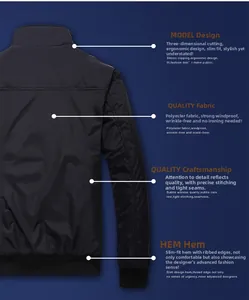 Detail view of windproof wrinkle-resistant black bomber jacket with ribbed hem design